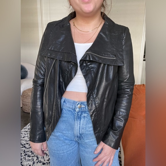 *Genuine Leather* Petite Moto Cropped Jacket Y2K - XS - Picture 5 of 9